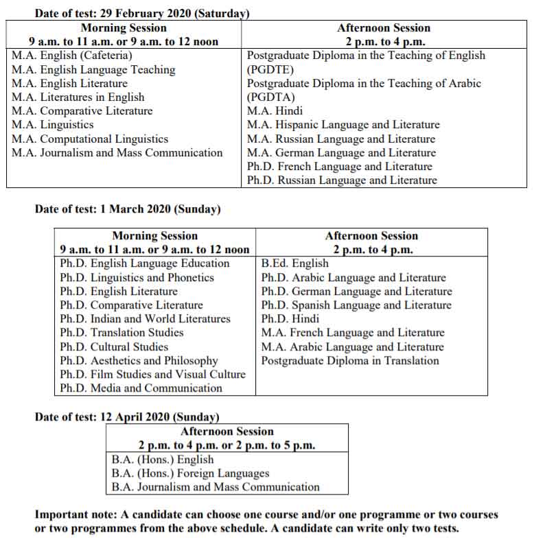 EFLU Entrance Exam Dates