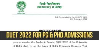 DUET 2022 for PG and PhD